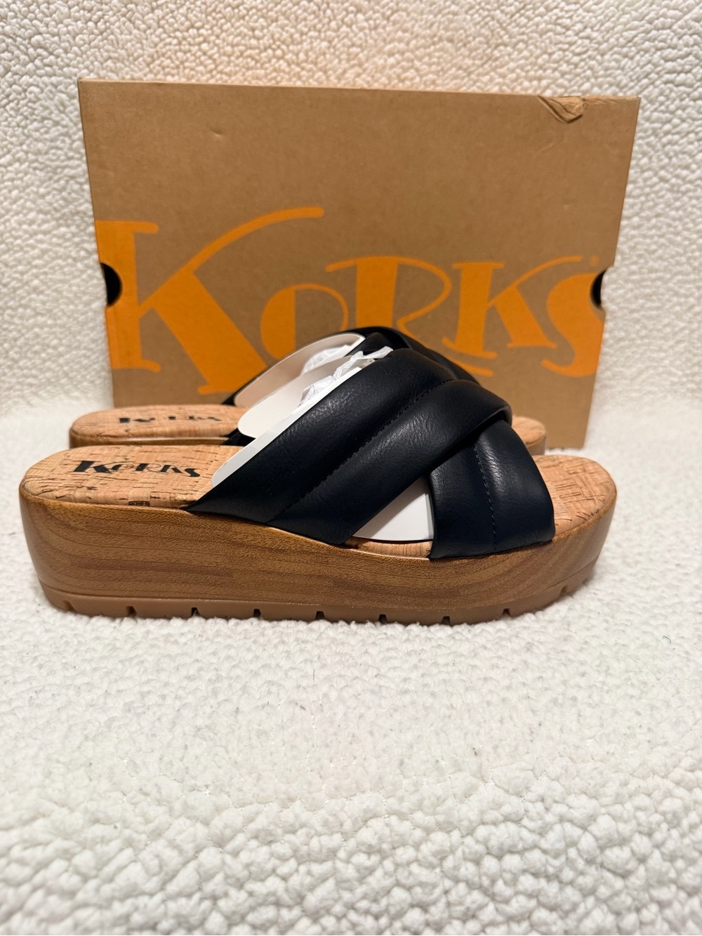 Kork-Ease Black Leather Slide Wedge Mules